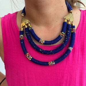 Tribal beaded 3 strand statement necklace